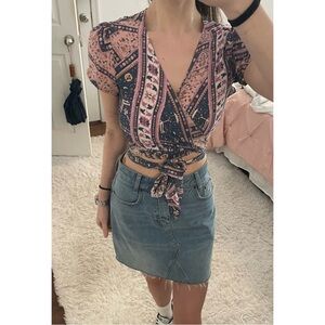 South Moon Under Olivaceous Medium Boho Tie Blouse $90 Value